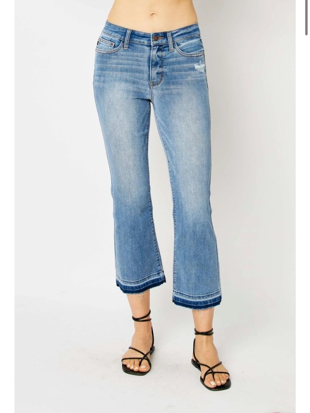 Judy Blue Mid Rise Release Hem Cropped Bootcut Denim Jeans